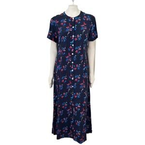 VTG 90s CASUAL CORNER 100% Silk Button Front Floral Maxi Dress SZ 10